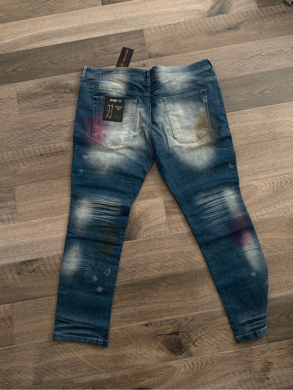 Ministry of Fashion MOF 1886 Men’s Vintage Wash Skinny Stretch Denim Jeans Blue